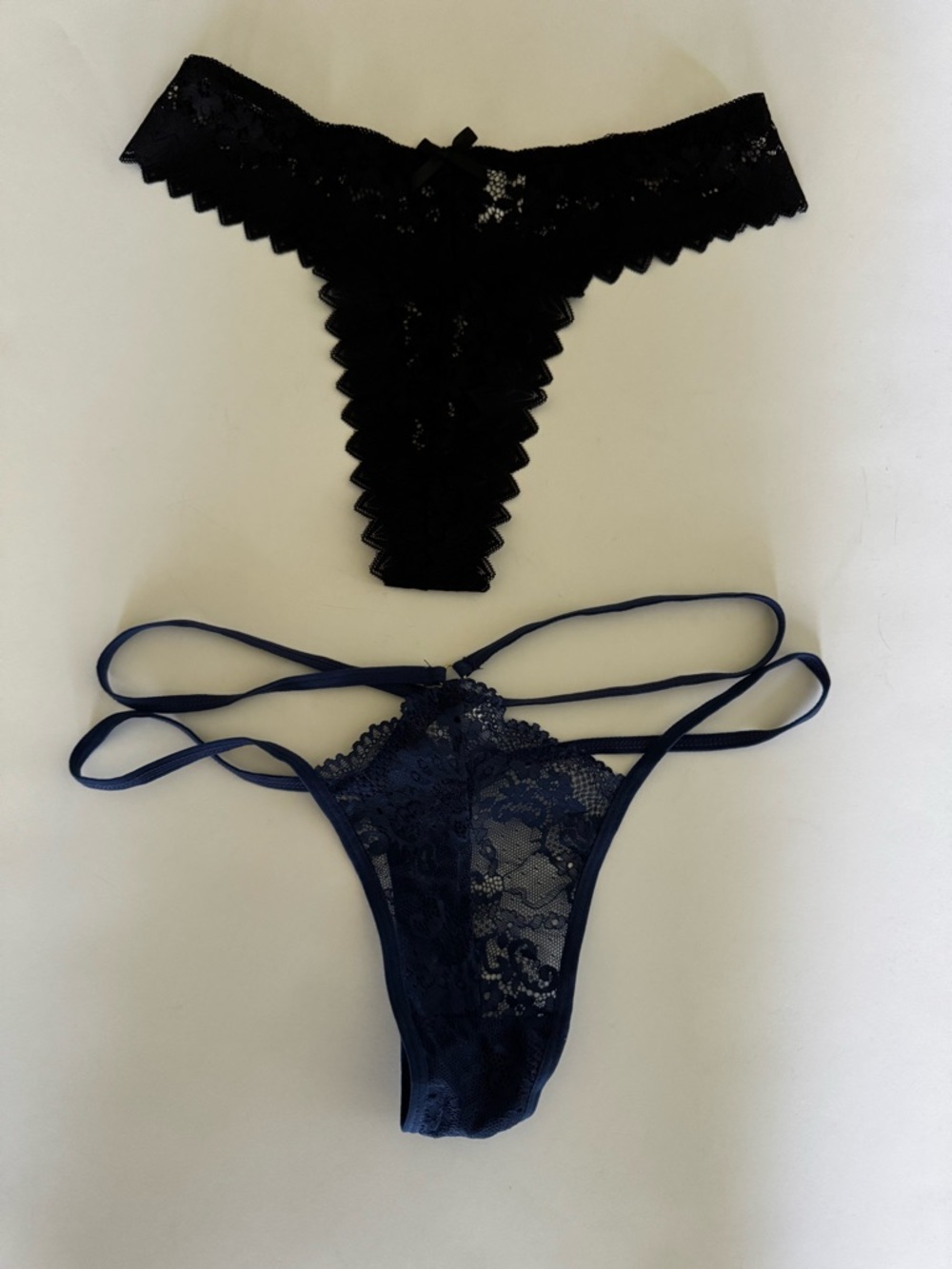 New Pair of Black and Navy Thongs - M